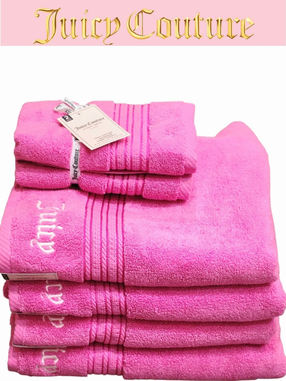 Juicy Couture Home Embrodried Logo Oversized Plush Bath & Hand Towel Set